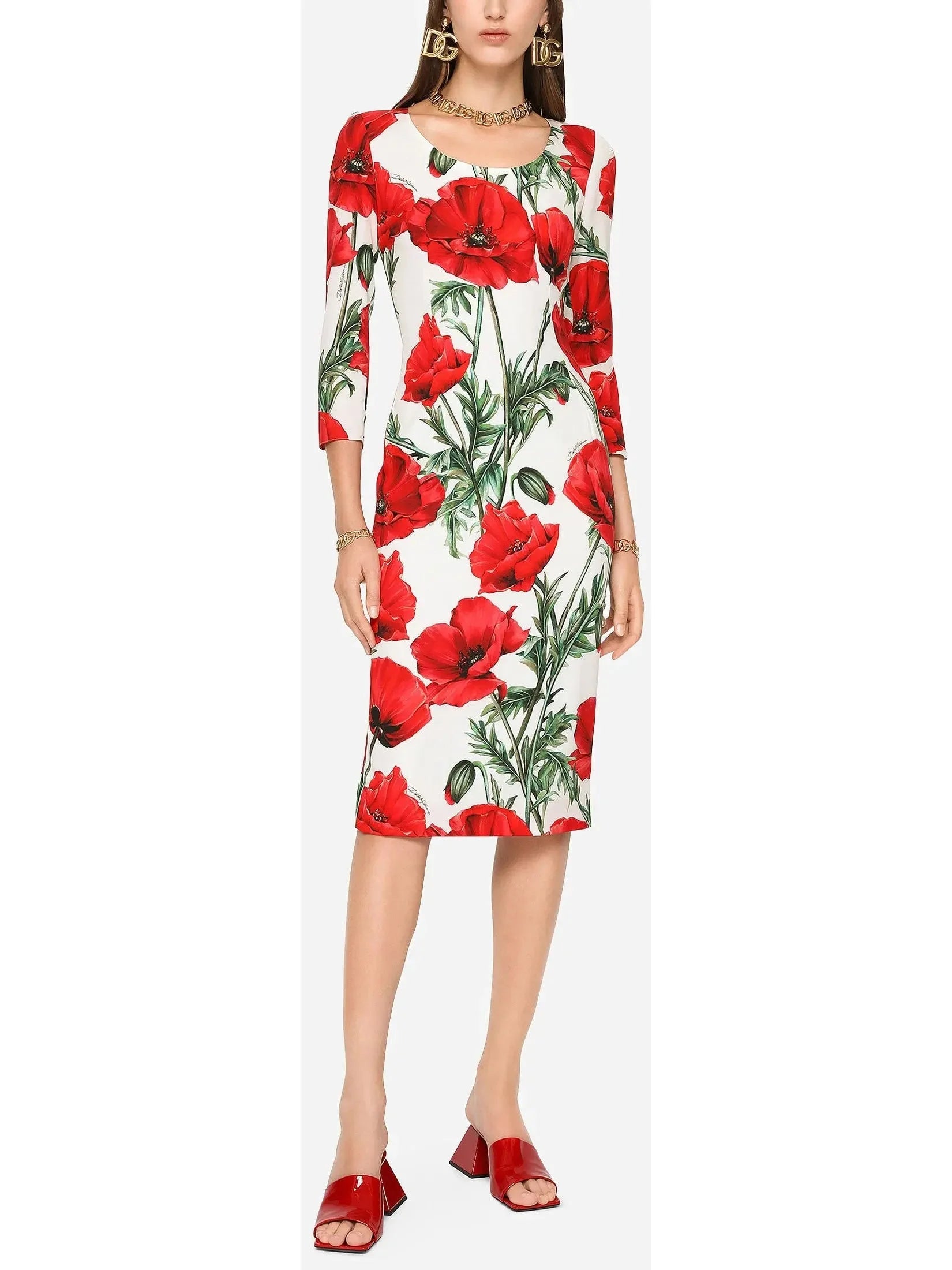 elegant midi dressesPoppy Print Charmeuse Midi Dress