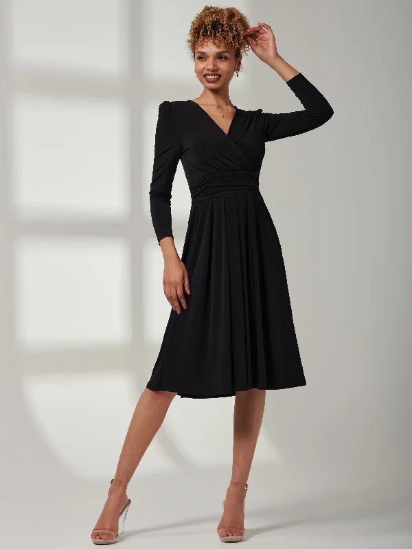 vintage midi dressesPlain Long Sleeve Jersey Midi Dress, Black