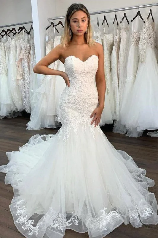 wedding dress alterationsSexy Lace Mermaid Sweetheart Wedding Dress With Ruffles, Bridal Gown OK1884