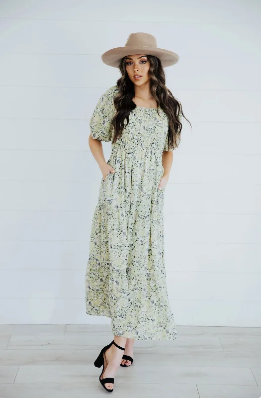 vintage midi dressesIndie modest midi dress in lime lottie