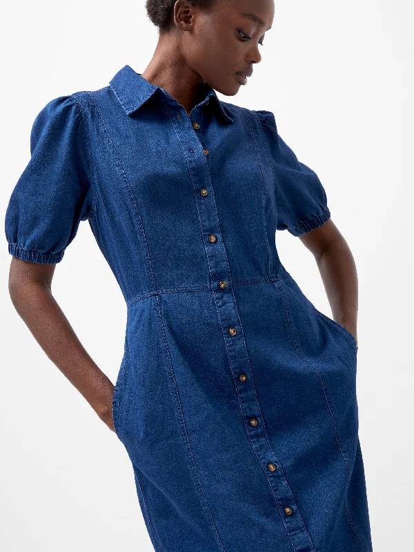 women's tall dressesChambray Button Through Denim Shirt Dress