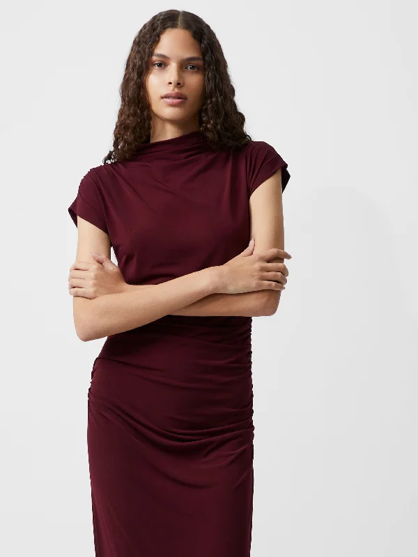 women's cinched-waist dressesDraped Samira Mock Neck Dress