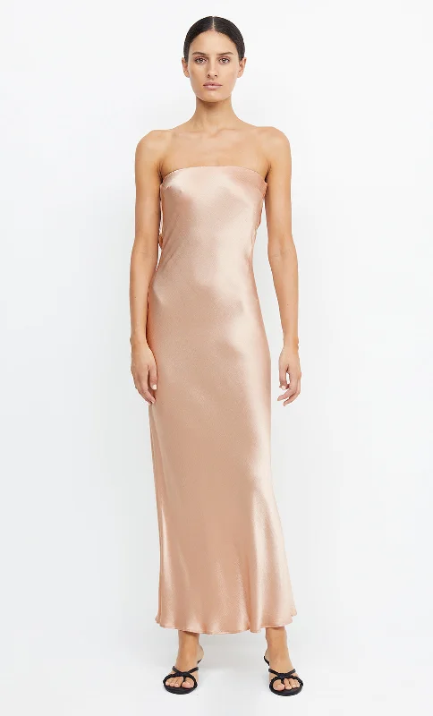 women's business casual dressesMOON DANCE STRAPLESS DRESS - ROSE GOLD