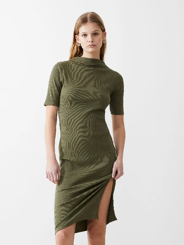 women's travel dressesRib Turtle Neck Dress