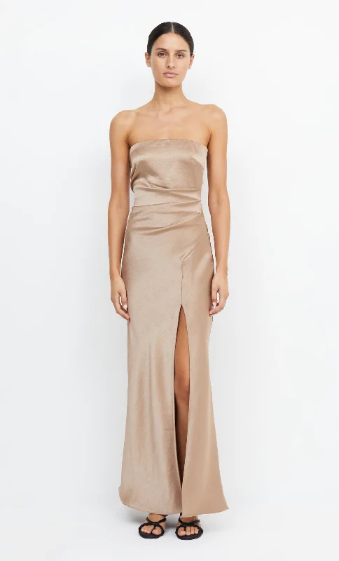 women's sustainable dressesTHE DREAMER STRAPLESS DRESS - GOLDEN