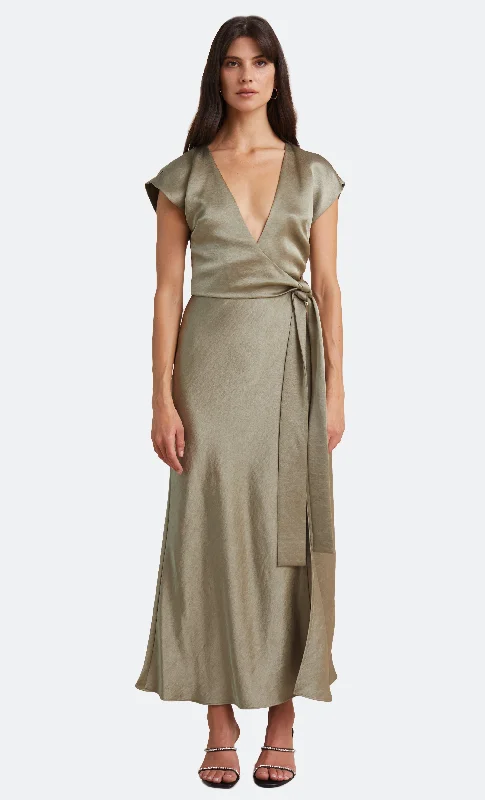 women's ruffle dressesTHE DREAMER WRAP DRESS - SAGE